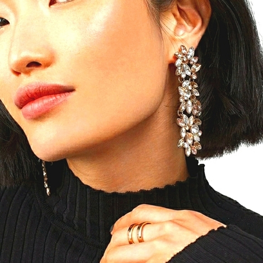 Glamorous Light Pink Gold Crystal Sparkler Earrings